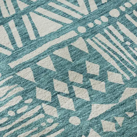 Teal And Ivory Southwestern Washable Area Rug With UV Protection Photo 9