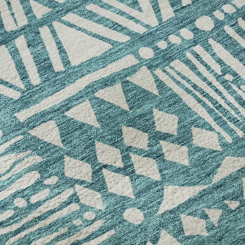Teal And Ivory Southwestern Washable Area Rug With UV Protection Photo 9