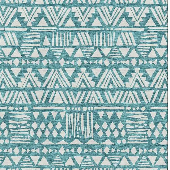 Teal And Ivory Southwestern Washable Area Rug With UV Protection Photo 3