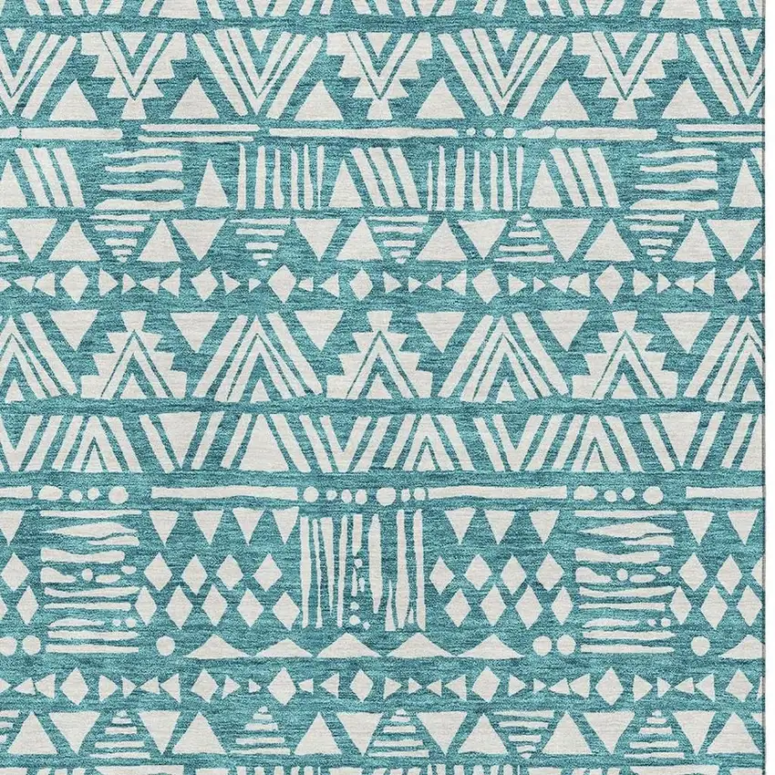 Teal And Ivory Southwestern Washable Area Rug With UV Protection Photo 3