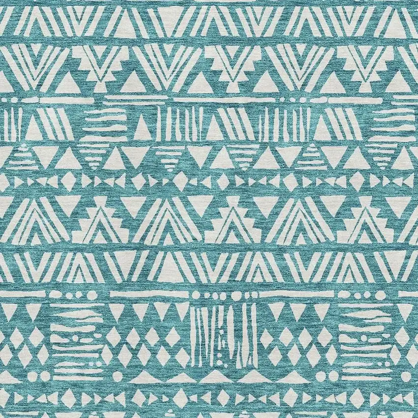 Teal And Ivory Southwestern Washable Area Rug With UV Protection Photo 3