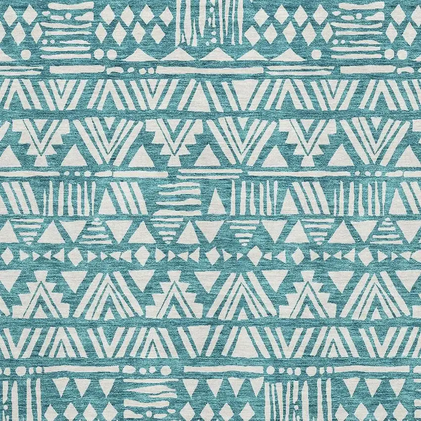 Teal And Ivory Southwestern Washable Area Rug With UV Protection Photo 3