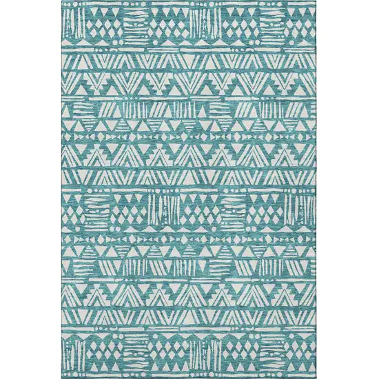 Teal And Ivory Southwestern Washable Area Rug With UV Protection Photo 4