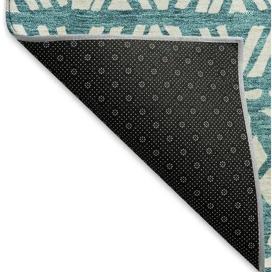 Teal And Ivory Southwestern Washable Area Rug With UV Protection Photo 7