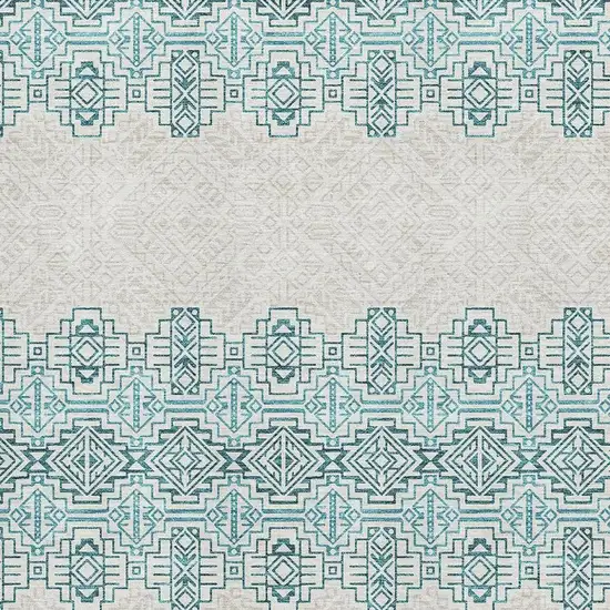 Teal And Ivory Southwestern Washable Area Rug With UV Protection Photo 2