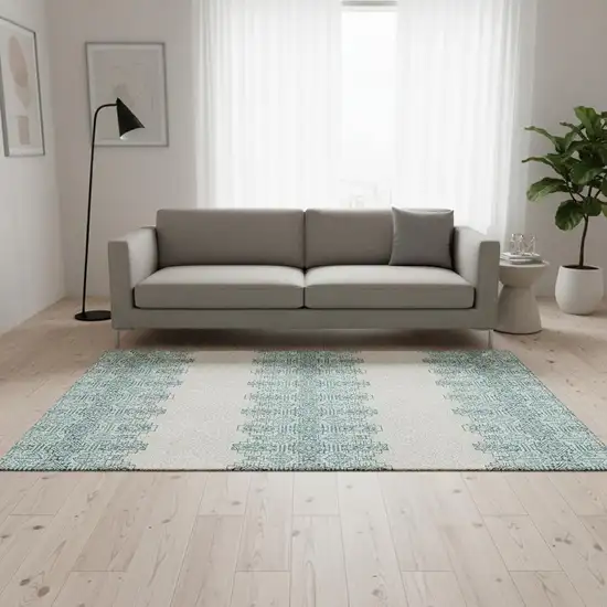 Teal And Ivory Southwestern Washable Area Rug With UV Protection Photo 2