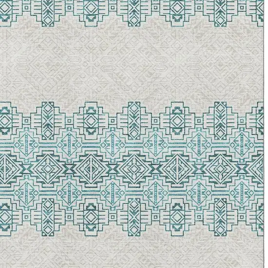 Teal And Ivory Southwestern Washable Area Rug With UV Protection Photo 2