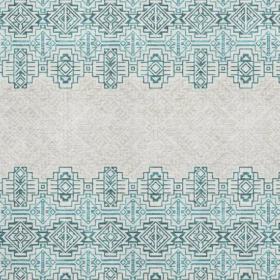 Teal And Ivory Southwestern Washable Area Rug With UV Protection Photo 2