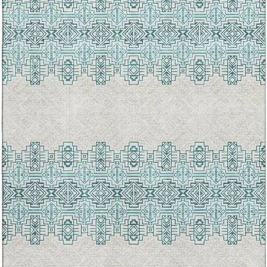 Teal And Ivory Southwestern Washable Area Rug With UV Protection Photo 3