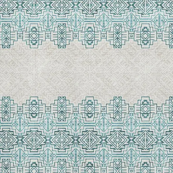 Teal And Ivory Southwestern Washable Area Rug With UV Protection Photo 2