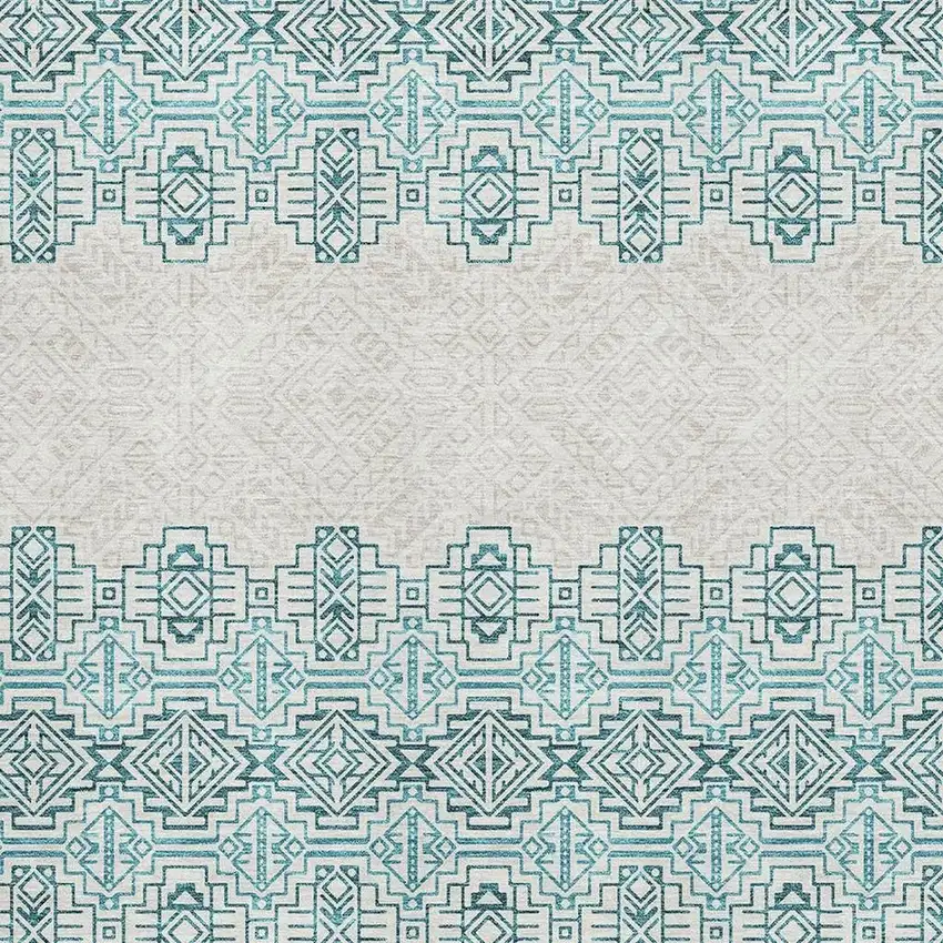 Teal And Ivory Southwestern Washable Area Rug With UV Protection Photo 2