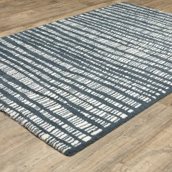 Teal And Ivory Striped Distressed Area Rug Photo 9