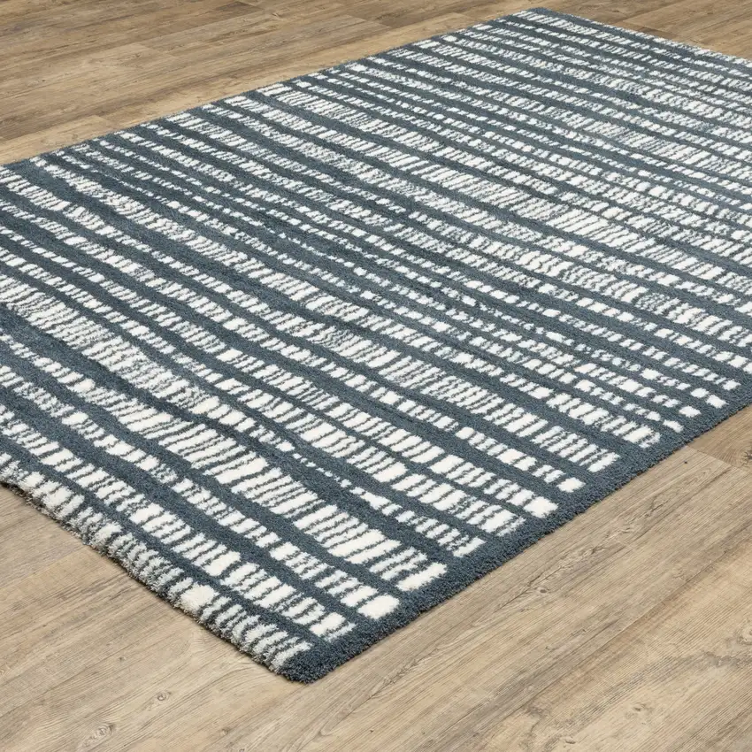 Teal And Ivory Striped Distressed Area Rug Photo 9