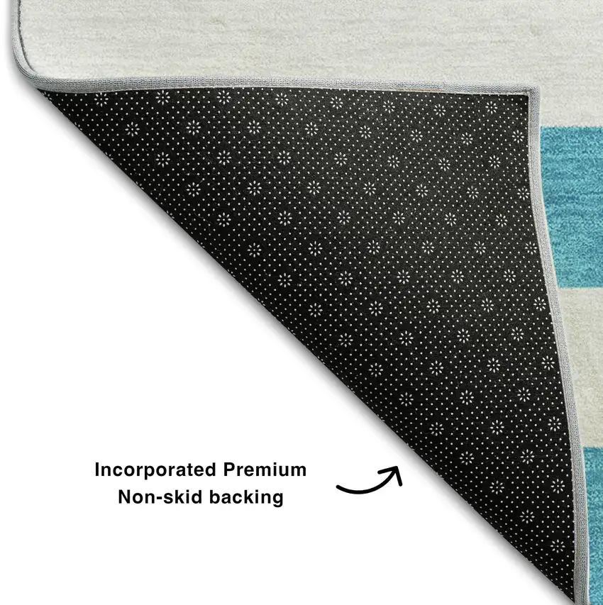 Teal And Ivory Striped Washable Area Rug With UV Protection Photo 8