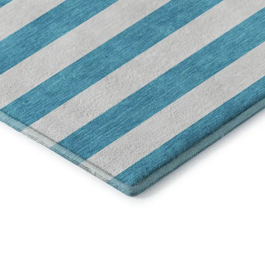 Teal And Ivory Striped Washable Area Rug With UV Protection Photo 9