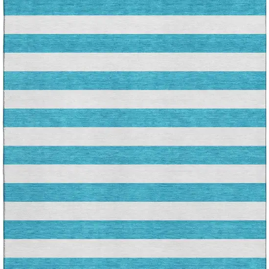Teal And Ivory Striped Washable Area Rug With UV Protection Photo 3