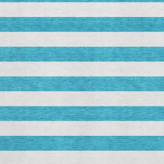 Teal And Ivory Striped Washable Area Rug With UV Protection Photo 4