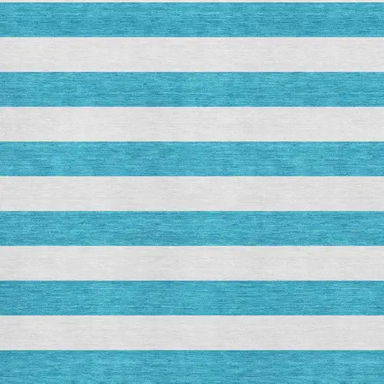 Teal And Ivory Striped Washable Area Rug With UV Protection Photo 8