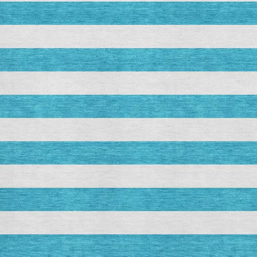 Teal And Ivory Striped Washable Area Rug With UV Protection Photo 8