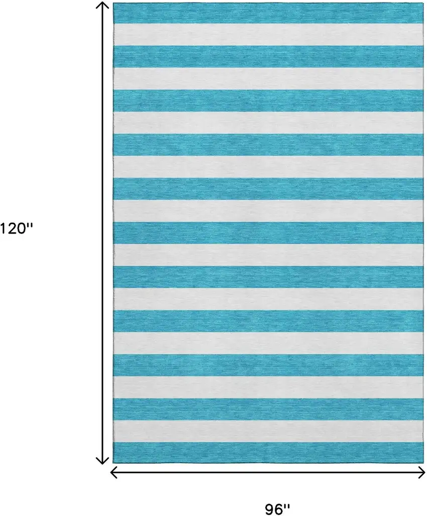 Teal And Ivory Striped Washable Area Rug With UV Protection Photo 7