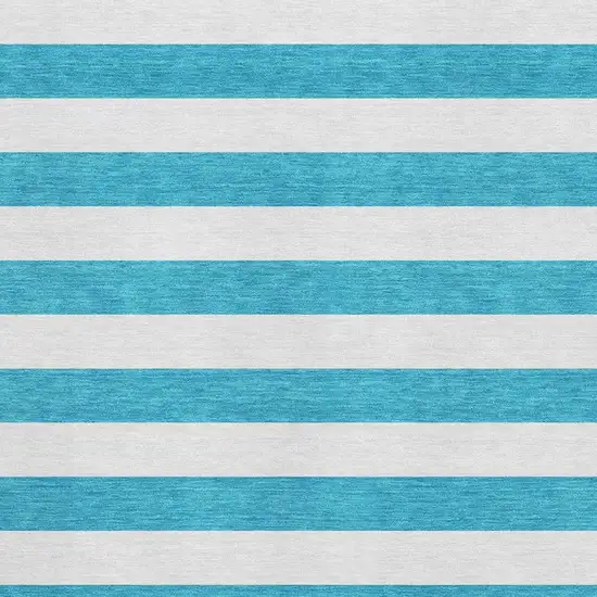 Teal And Ivory Striped Washable Area Rug With UV Protection Photo 4