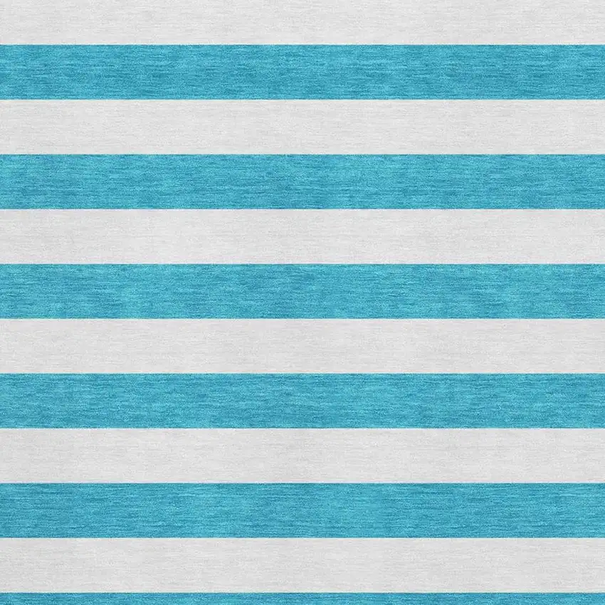 Teal And Ivory Striped Washable Area Rug With UV Protection Photo 4