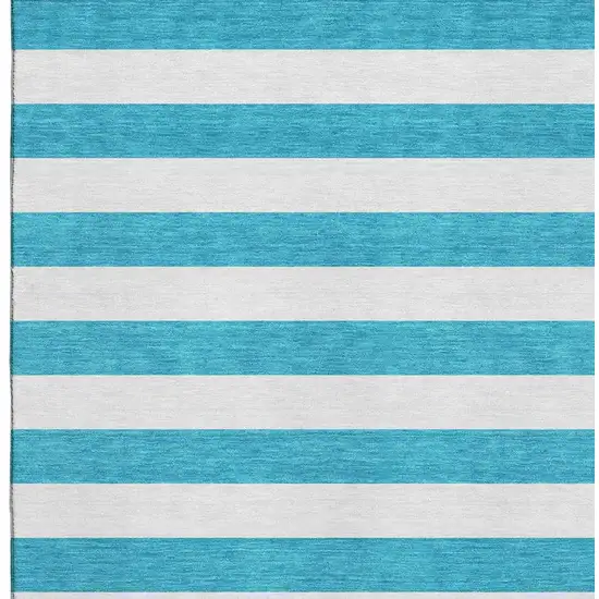 Teal And Ivory Striped Washable Area Rug With UV Protection Photo 8