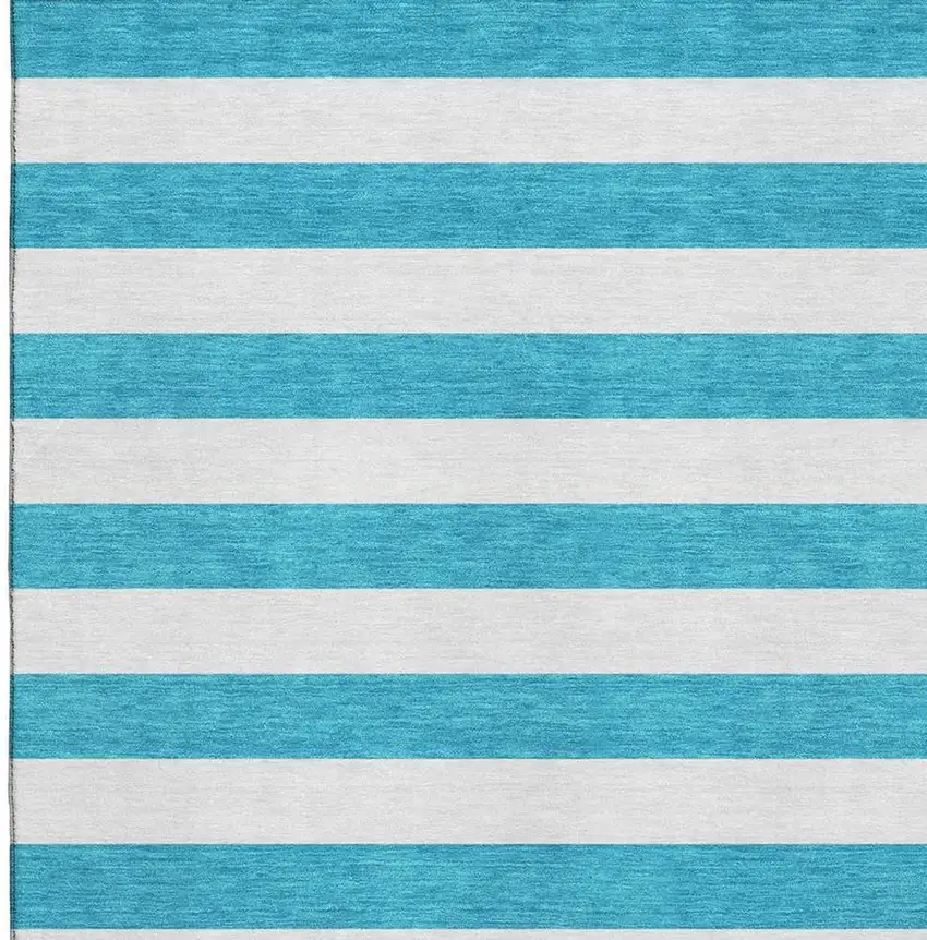 Teal And Ivory Striped Washable Area Rug With UV Protection Photo 8