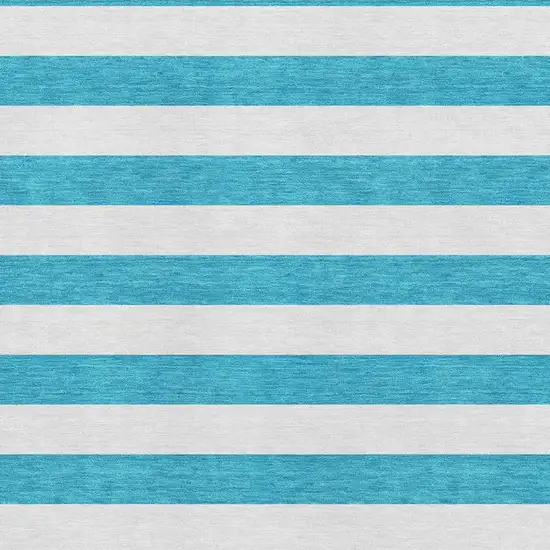 Teal And Ivory Striped Washable Area Rug With UV Protection Photo 4