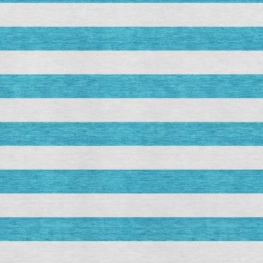 Teal And Ivory Striped Washable Area Rug With UV Protection Photo 4