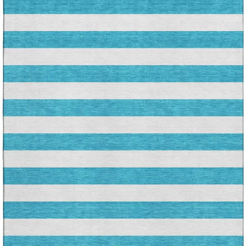 Teal And Ivory Striped Washable Area Rug With UV Protection Photo 4