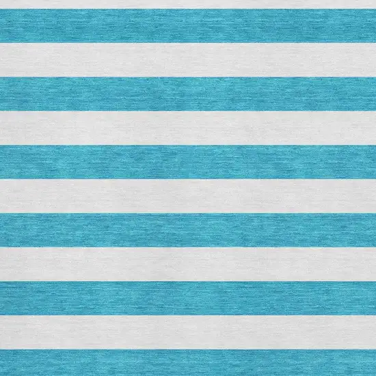 Teal And Ivory Striped Washable Area Rug With UV Protection Photo 8