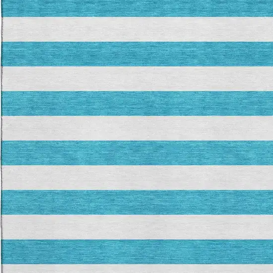Teal And Ivory Striped Washable Area Rug With UV Protection Photo 9