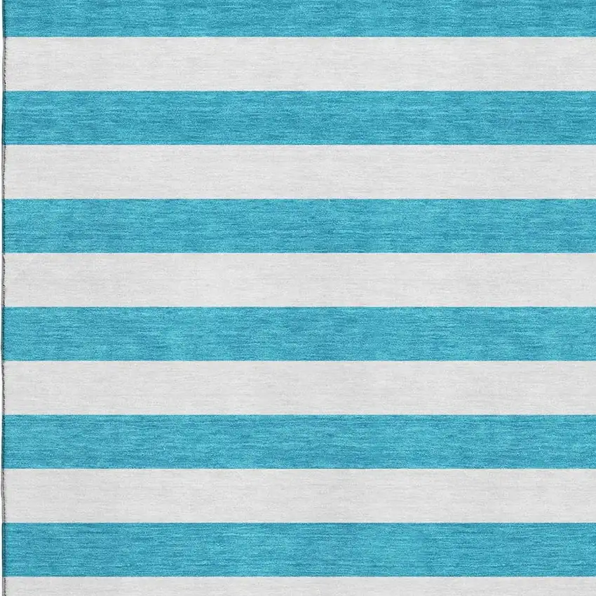 Teal And Ivory Striped Washable Area Rug With UV Protection Photo 9