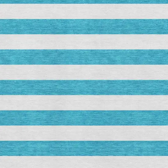 Teal And Ivory Striped Washable Area Rug With UV Protection Photo 3