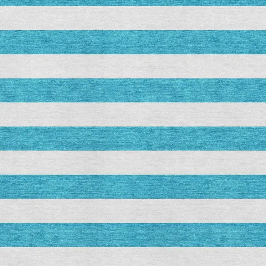 Teal And Ivory Striped Washable Area Rug With UV Protection Photo 3