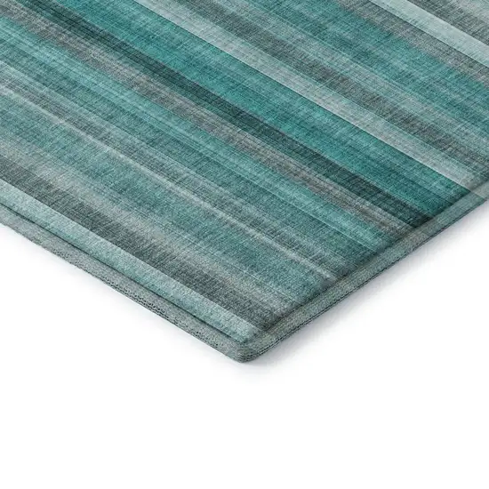 Teal And Ivory Striped Washable Area Rug With UV Protection Photo 7