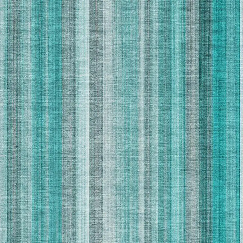 Teal And Ivory Striped Washable Area Rug With UV Protection Photo 2