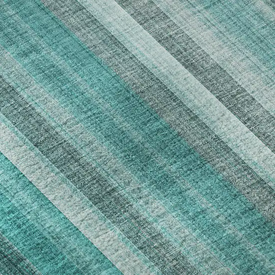 Teal And Ivory Striped Washable Area Rug With UV Protection Photo 9