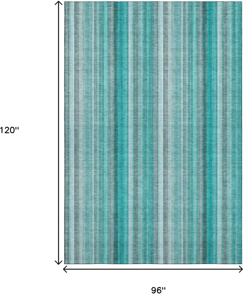 Teal And Ivory Striped Washable Area Rug With UV Protection Photo 3