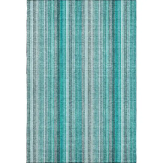 Teal And Ivory Striped Washable Area Rug With UV Protection Photo 1