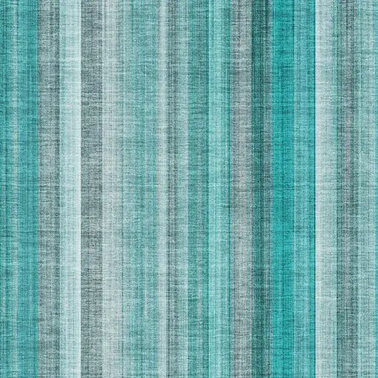 Teal And Ivory Striped Washable Area Rug With UV Protection Photo 2