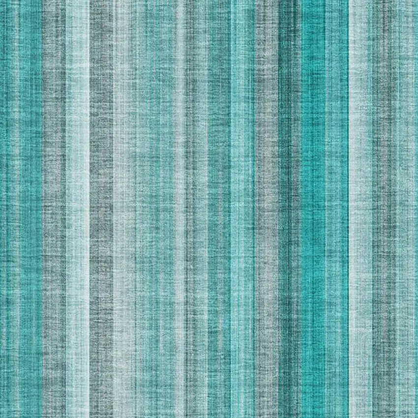 Teal And Ivory Striped Washable Area Rug With UV Protection Photo 2