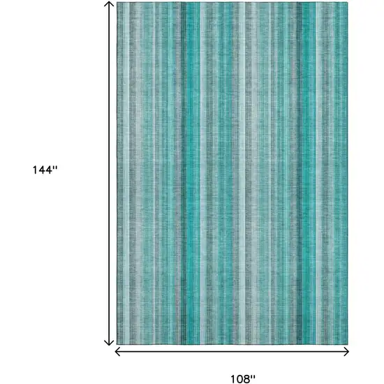Teal And Ivory Striped Washable Area Rug With UV Protection Photo 4