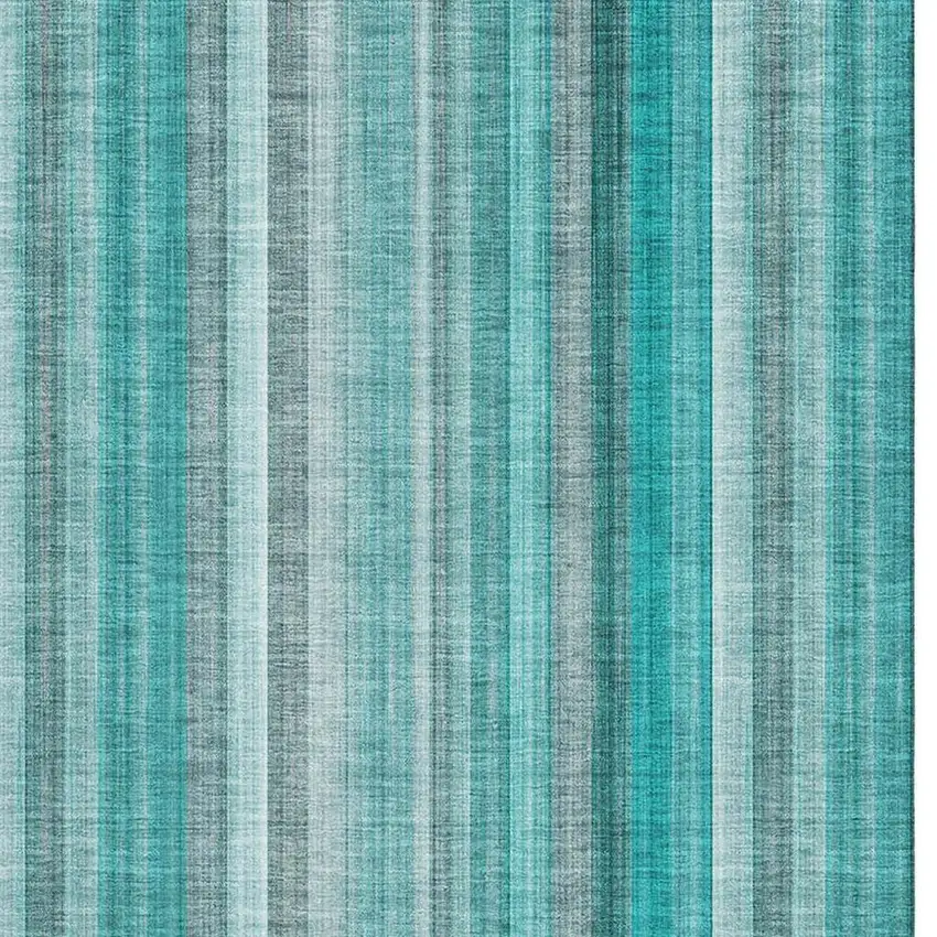 Teal And Ivory Striped Washable Area Rug With UV Protection Photo 3