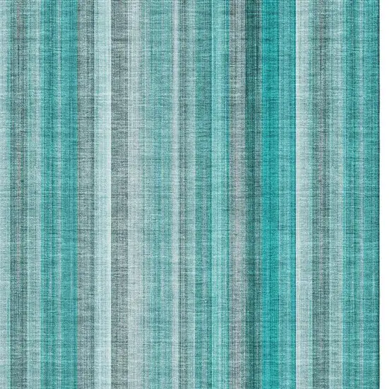 Teal And Ivory Striped Washable Area Rug With UV Protection Photo 3
