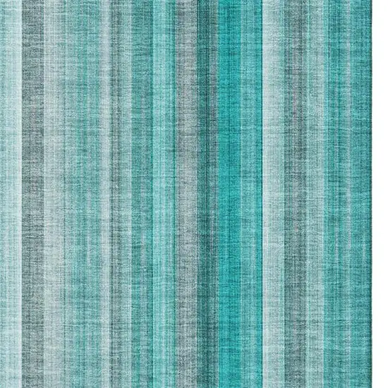 Teal And Ivory Striped Washable Area Rug With UV Protection Photo 2