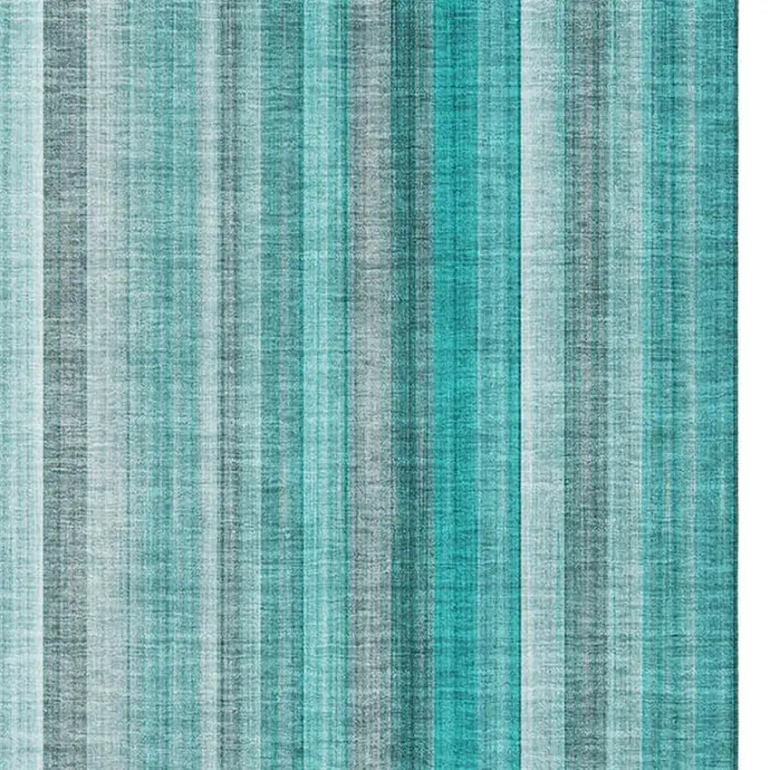 Teal And Ivory Striped Washable Area Rug With UV Protection Photo 2