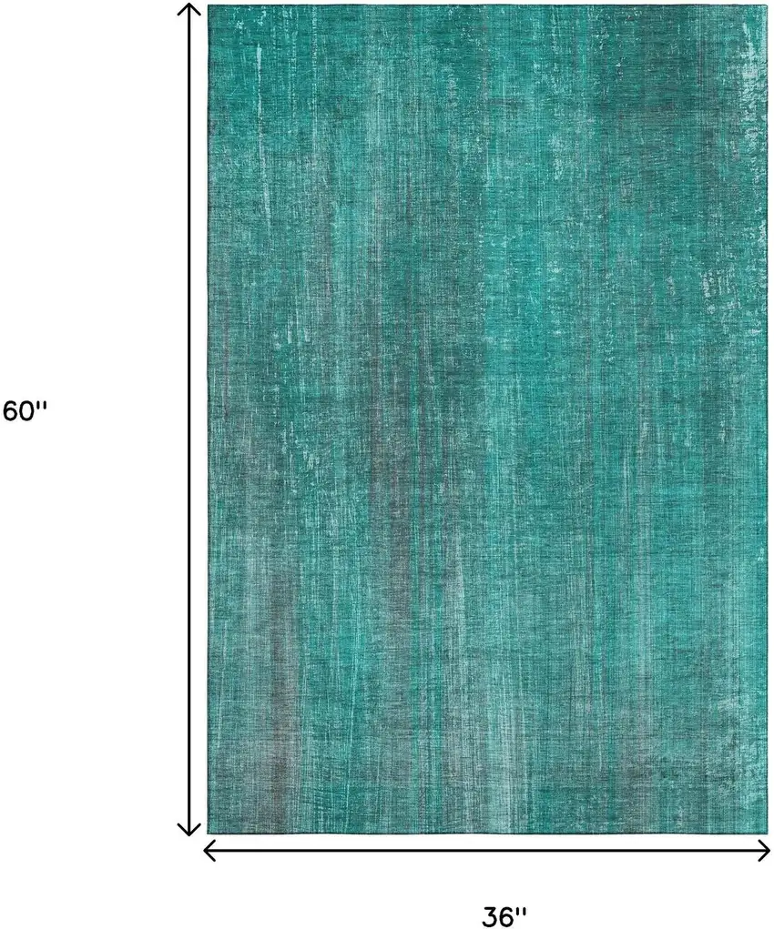 Teal And Ivory Striped Washable Area Rug With UV Protection Photo 7