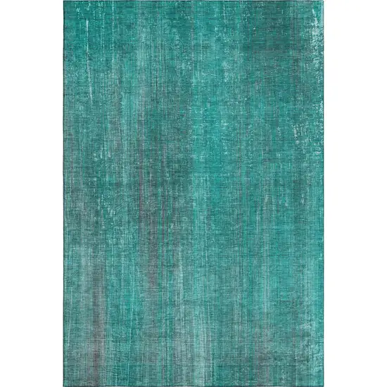 Teal And Ivory Striped Washable Area Rug With UV Protection Photo 1